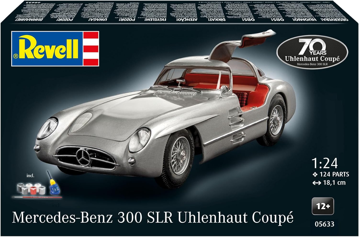 Revell Gift Set 05633 Mercedes-Benz 300 SLR 70th Anniversary 1:24 Scale Unbuilt Plastic Model Kit with Accessories, Silver