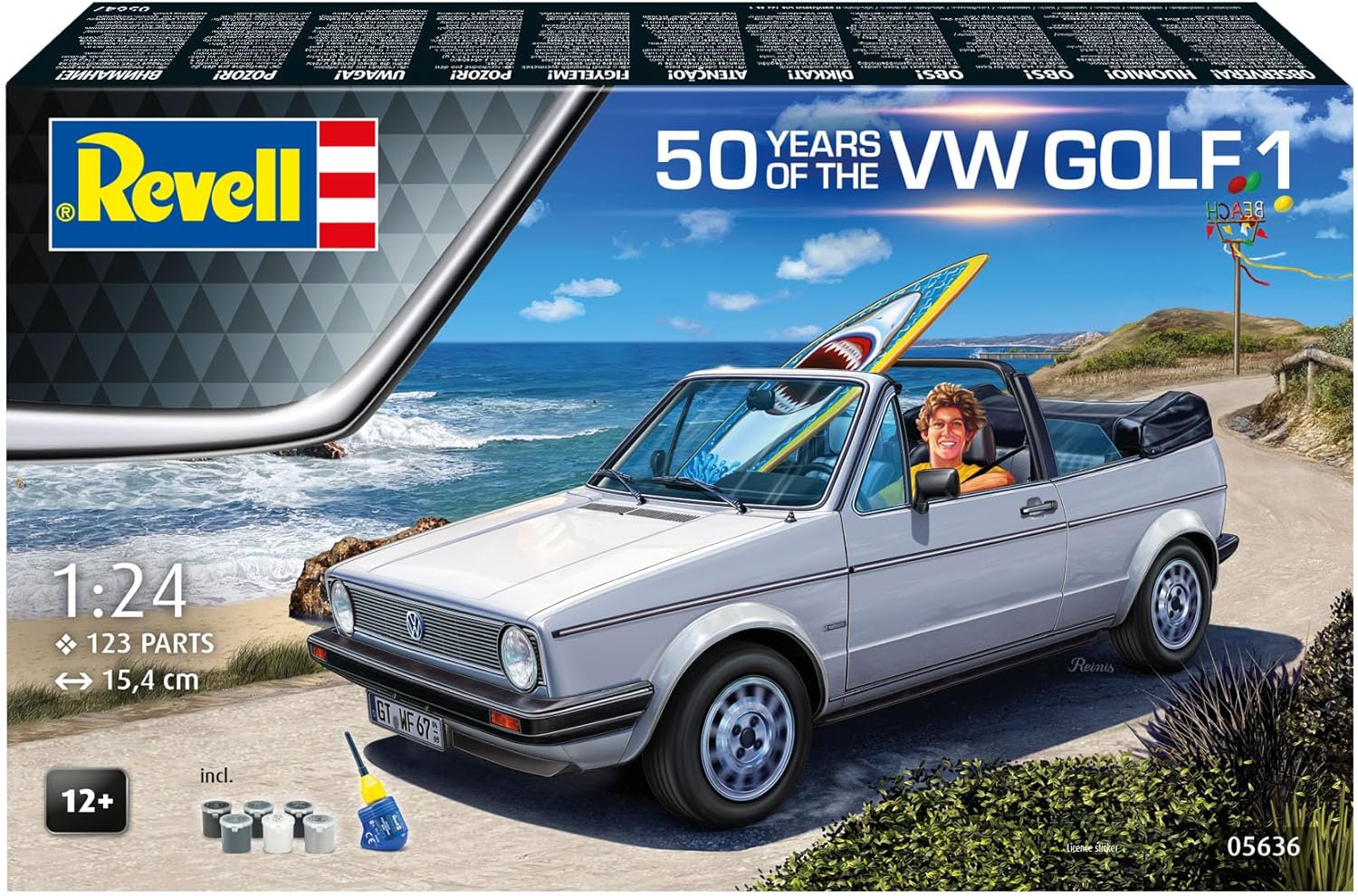 Revell Gift Set 05636 "50 Years of VW Golf 1" 1:24 Scale Unbuilt Plastic Model Kit with Accessories