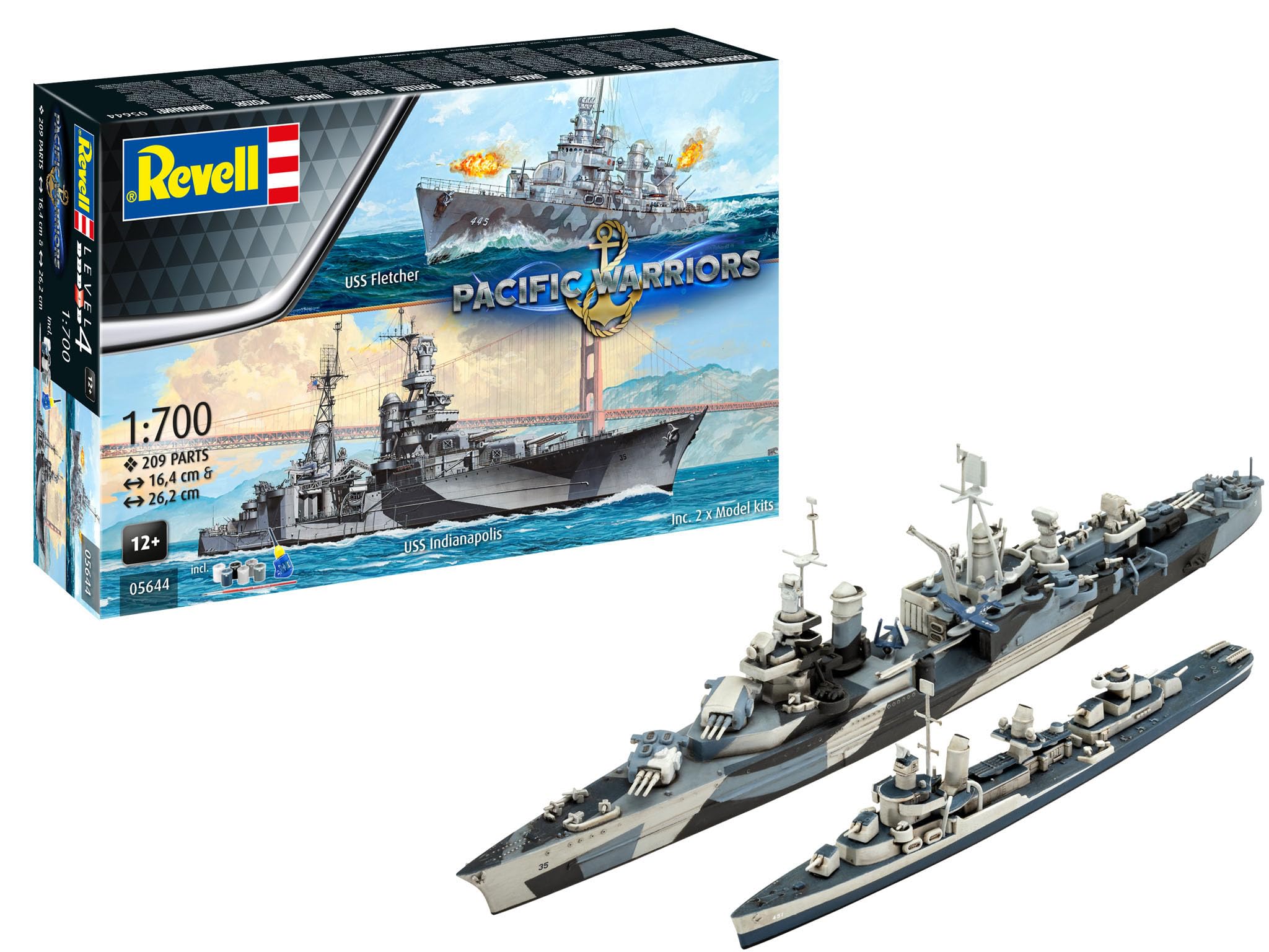 Revell Gift Set 05644 Pacific Warriors (USS Fletcher & Indianapolis) 1:700 Scale Unbuilt Plastic Model Kits with Accessories