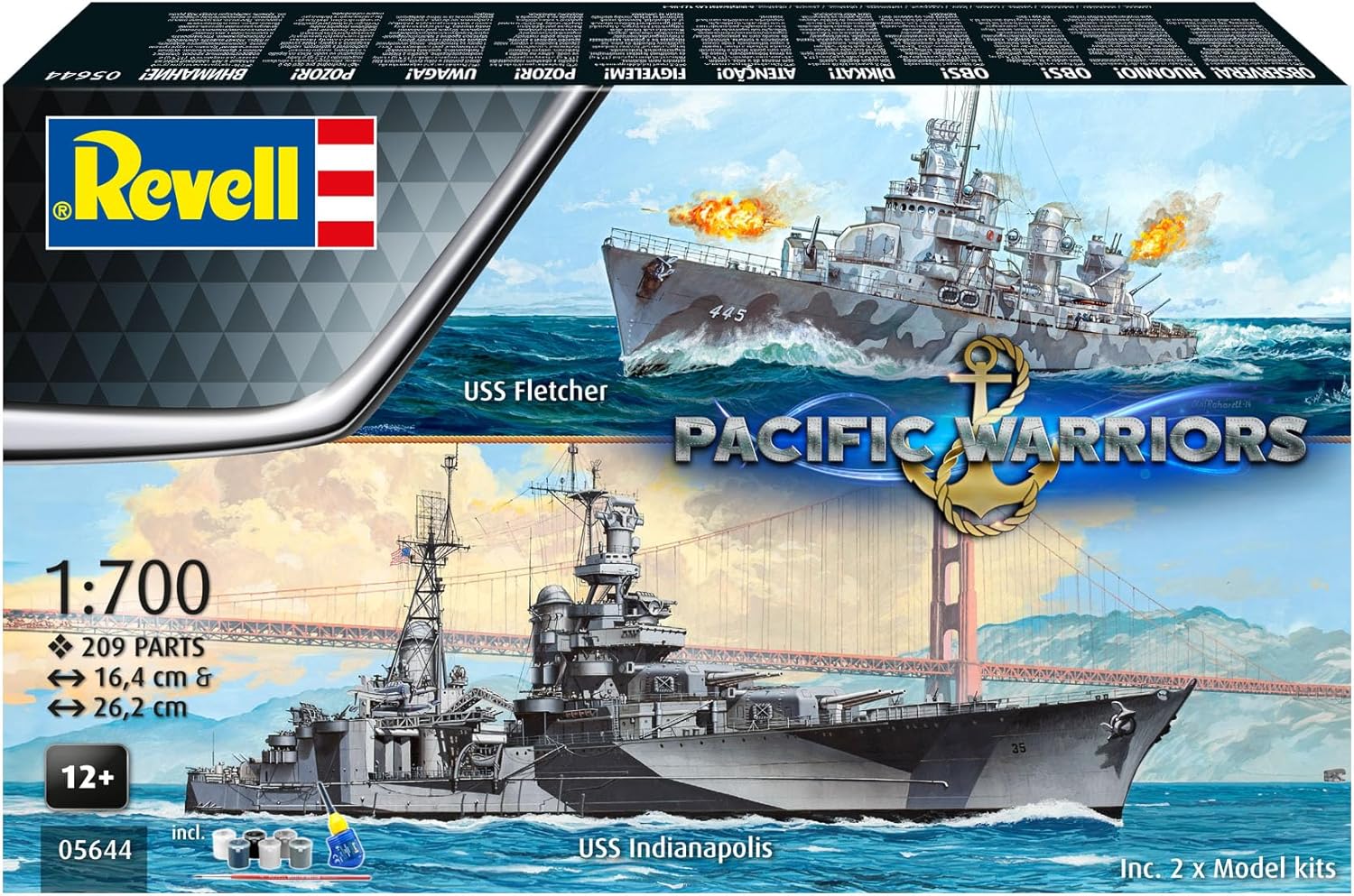 Revell Gift Set 05644 Pacific Warriors (USS Fletcher & Indianapolis) 1:700 Scale Unbuilt Plastic Model Kits with Accessories