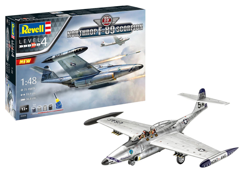 Revell Gift Set 05650 50th Anniversary. "Northrop F-89 Scorpion" 1:48 Scale Unbuilt Plastic Model Kits with Contacta Professional Glue, Paintbrush & Selected Aqua Color Paints