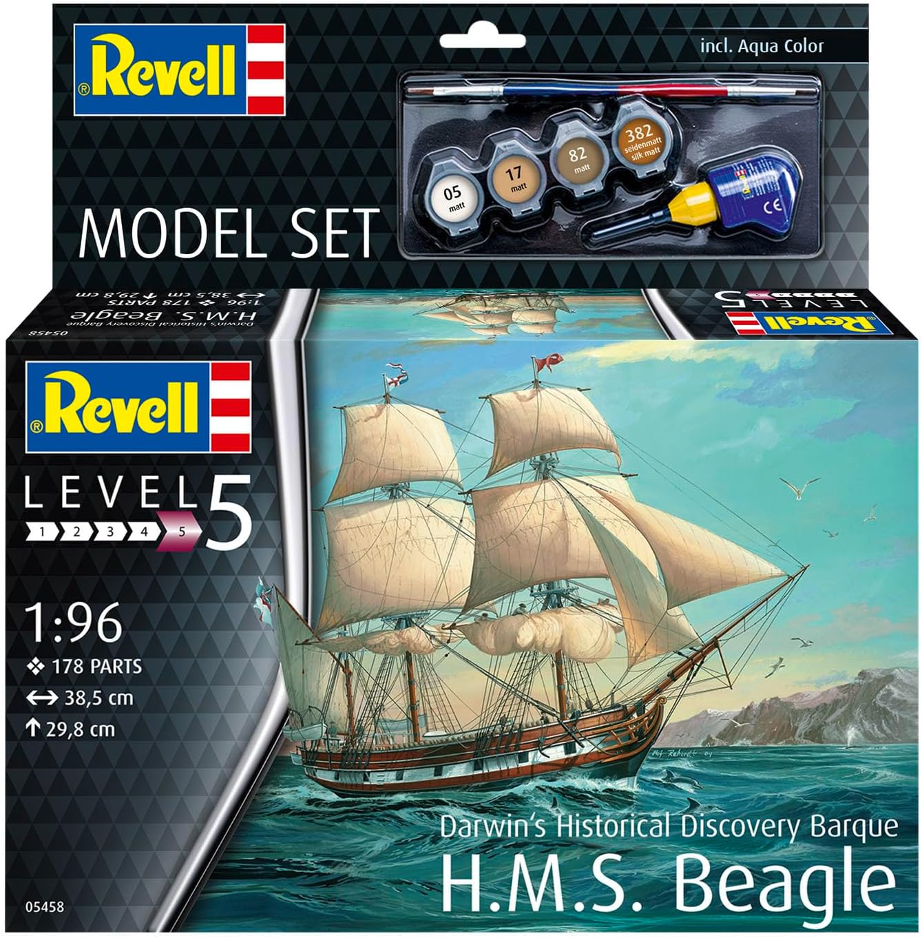 Revell Model Set 65458 Model Set HMS Beagle 1:96 Scale Unbuilt/Unpainted Plastic Model Kit with Accessories