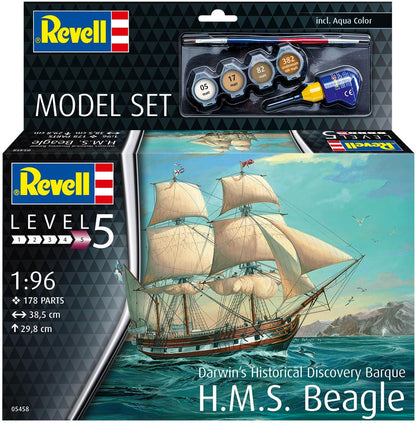 Revell Model Set 65458 Model Set HMS Beagle 1:96 Scale Unbuilt/Unpainted Plastic Model Kit with Accessories