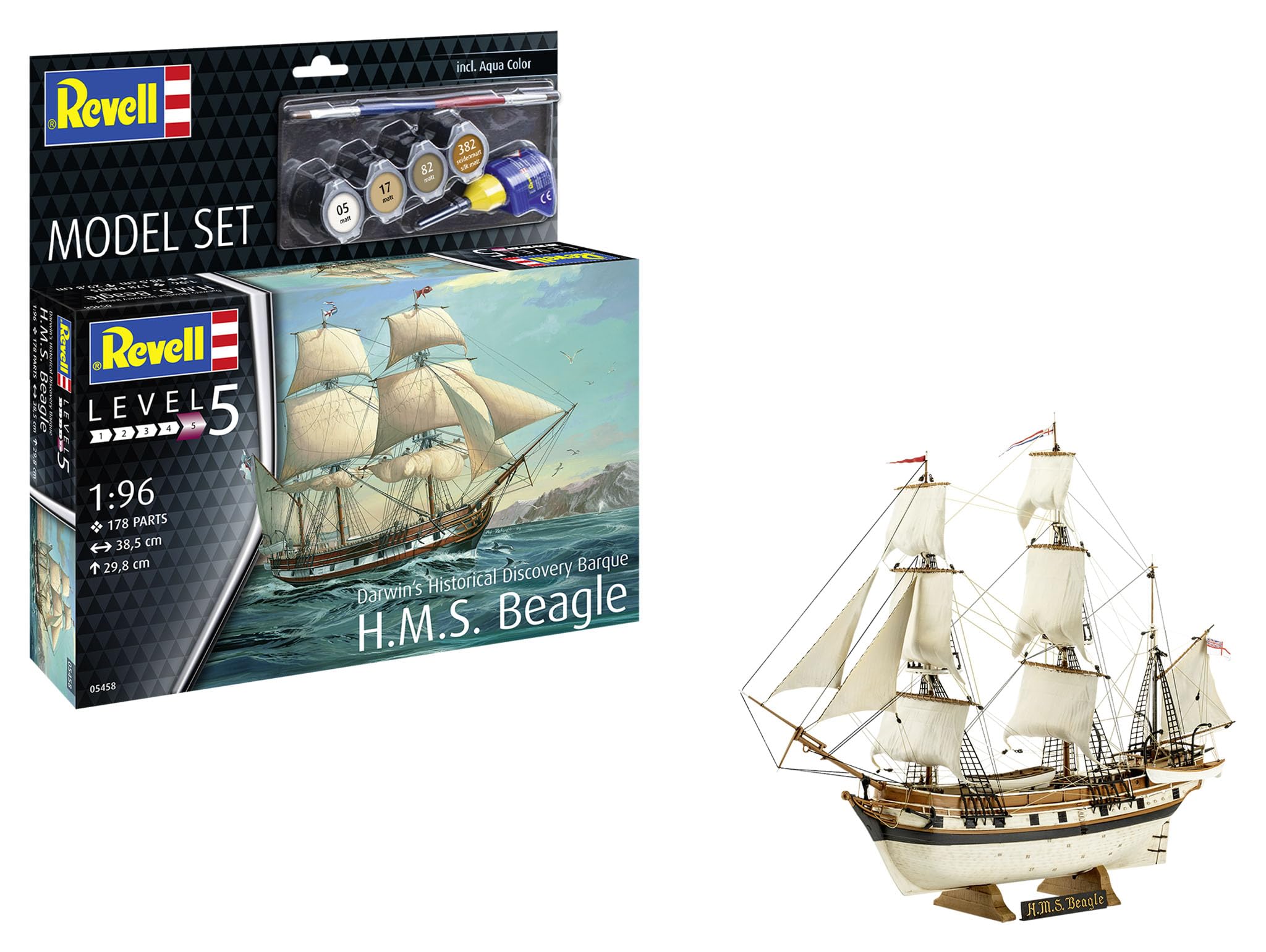 Revell Model Set 65458 Model Set HMS Beagle 1:96 Scale Unbuilt/Unpainted Plastic Model Kit with Accessories