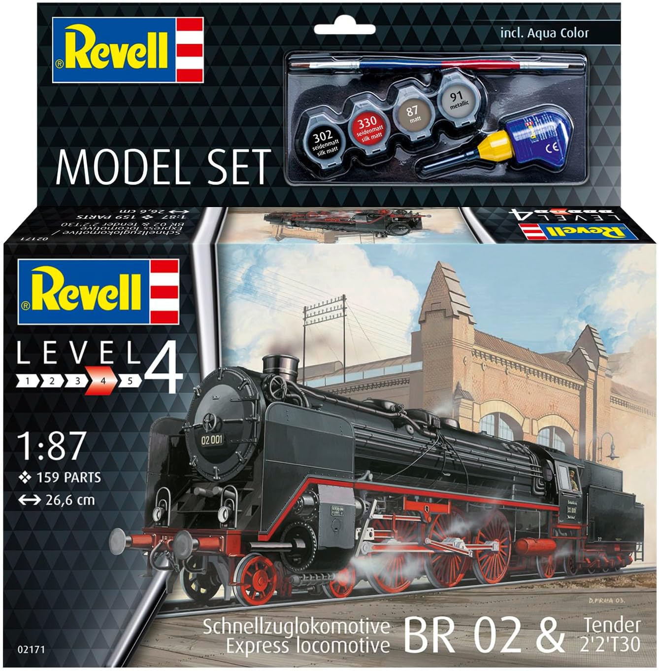 Revell Model Set 62171 Express Locomotive BR02&Tender 2'2'T30 1:87 Scale Unbuilt/Unpainted Plastic Model Kit with Accessories