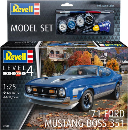 Revell 67699 1:25-Model Set 71 Mustang Boss 351 originalgetreuer Modellbausatz für Fortgeschrittene, unlackiert