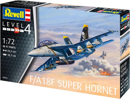 Revell Model Set 63834 F/A-18F Super Hornet 1:72 Scale Unbuilt/Unpainted Plastic Model Kit with Contacta Professional Glue, Paintbrush & Selected Aqua Color Paints