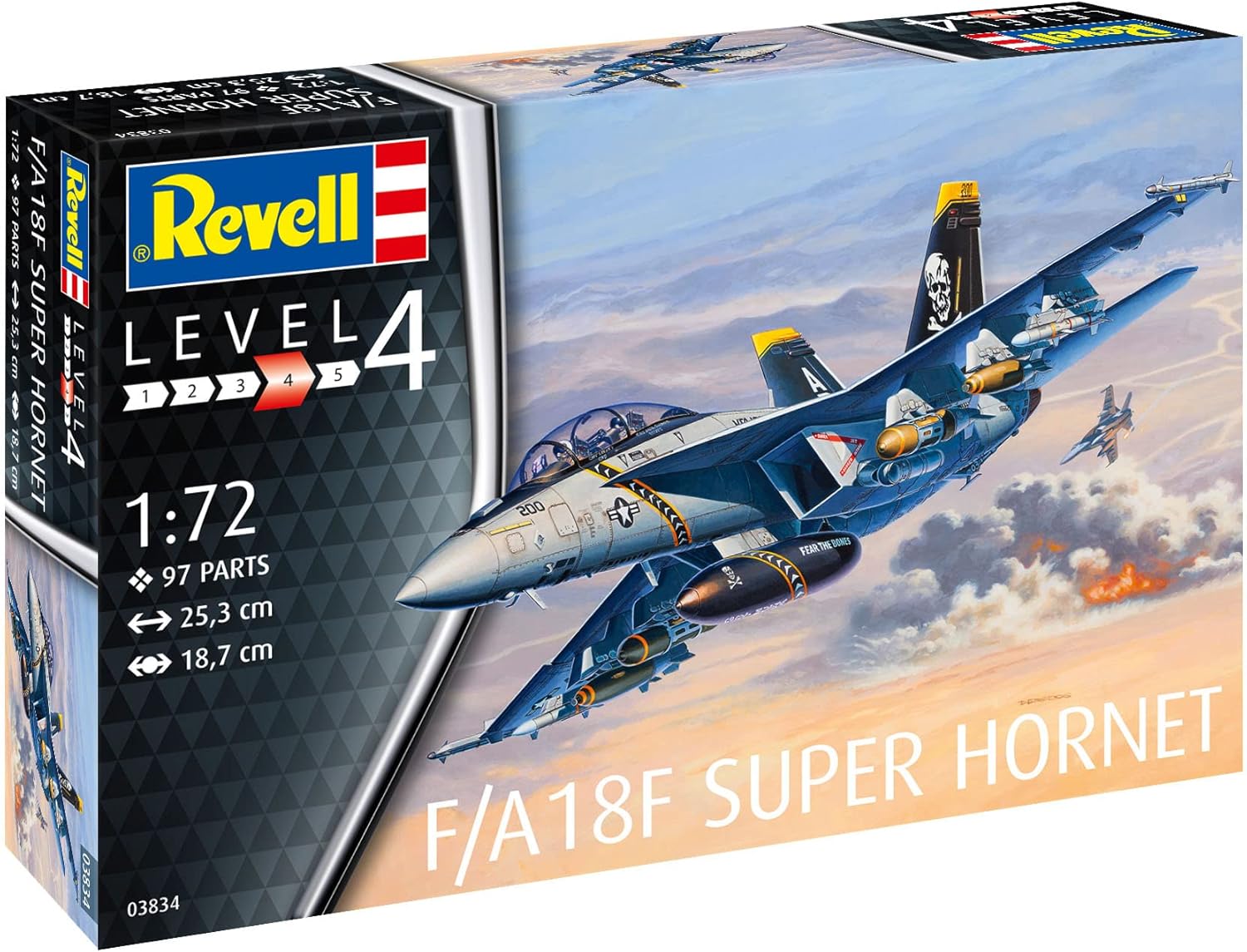 Revell Model Set 63834 F/A-18F Super Hornet 1:72 Scale Unbuilt/Unpainted Plastic Model Kit with Contacta Professional Glue, Paintbrush & Selected Aqua Color Paints