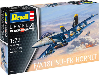 Revell Model Set 63834 F/A-18F Super Hornet 1:72 Scale Unbuilt/Unpainted Plastic Model Kit with Contacta Professional Glue, Paintbrush & Selected Aqua Color Paints