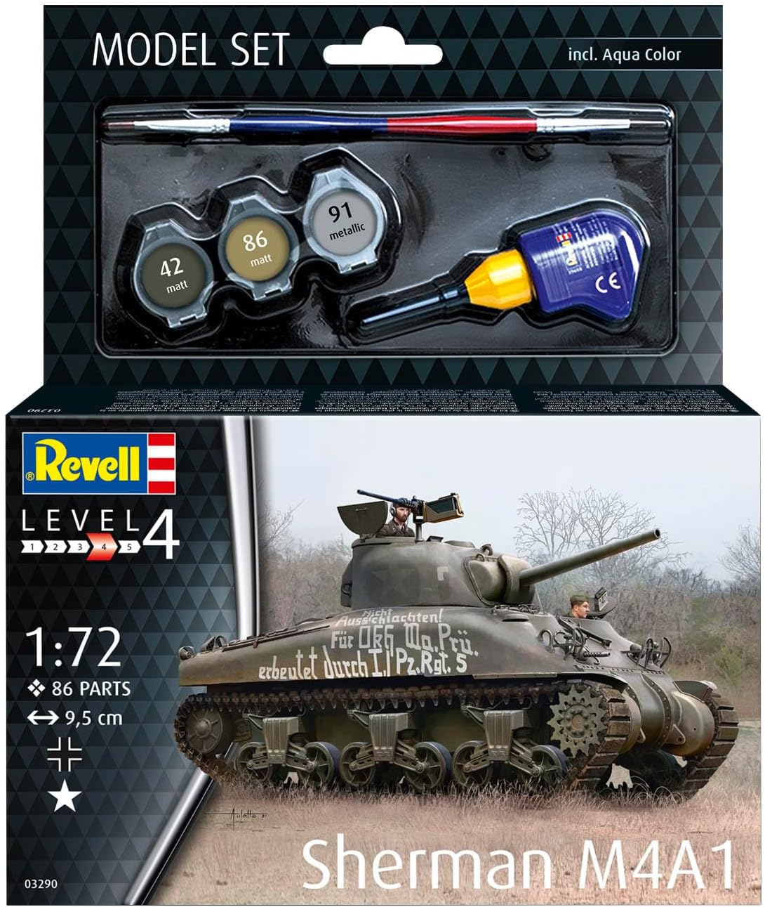 Revell Model Set 63290 Sherman Tank M4A1 1:72 Scale Unbuilt/Unpainted Plastic Model Kit With Accessories