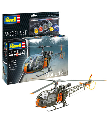 Revell Model Set 63804 Alouette II 1:32 Scale Unbuilt/Unpainted Plastic Model Kit with Contacta Professional Glue, Paintbrush & Selected Aqua Color Paints