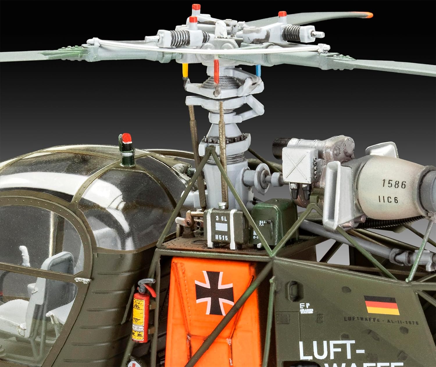 Revell Model Set 63804 Alouette II 1:32 Scale Unbuilt/Unpainted Plastic Model Kit with Contacta Professional Glue, Paintbrush & Selected Aqua Color Paints