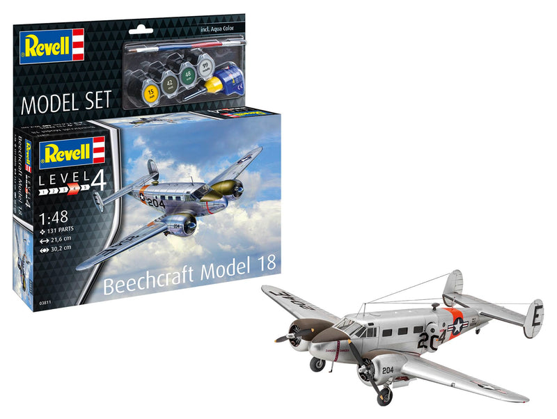Revell Model Set 63811 Beechcraft Model 18 1:48 Scale Unbuilt/Unpainted Plastic Model Kit with Accessories