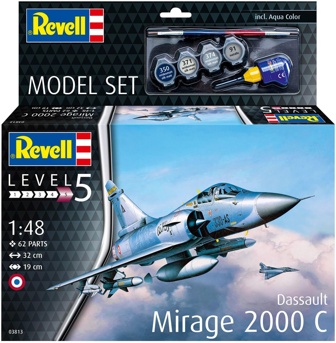 Revell Model Set 63813 Dassault Mirage 2000C 1:48 Scale Unbuilt/Unpainted Plastic Model Kit with Accessories