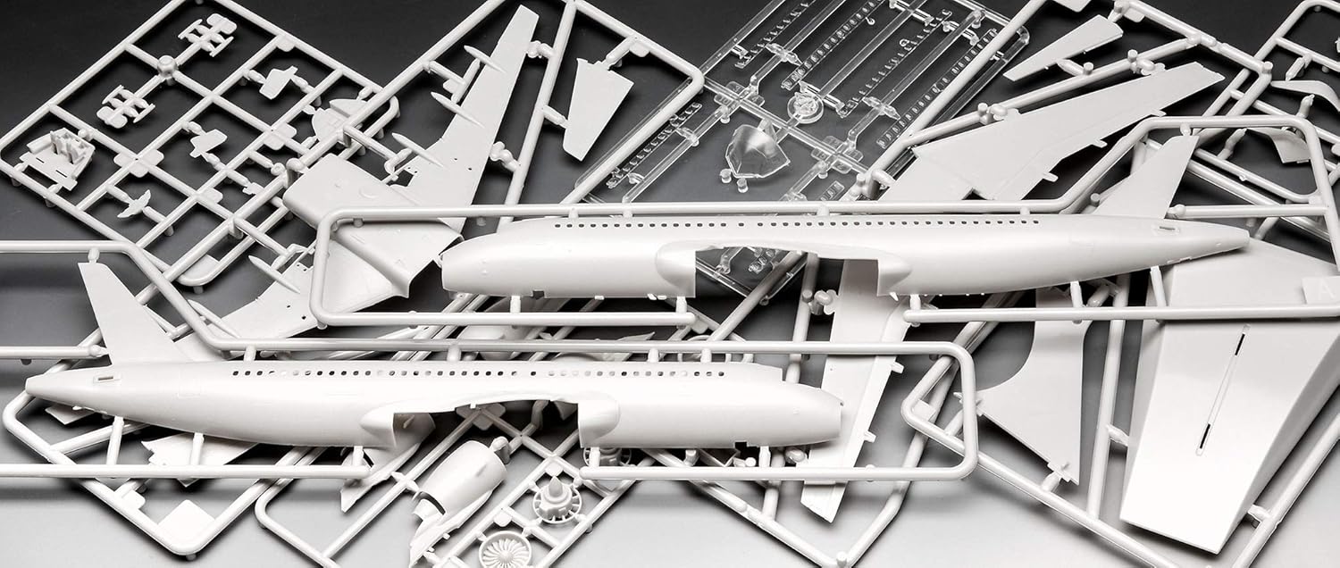 Revell Model Set 63942 Airbus A320neo Lufthansa "New Livery" 1:144 Scale Unbuilt/Unpainted Plastic Model Kit with Contacta Professional Glue, Paintbrush & Selected Aqua Color Paints