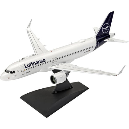 Revell Model Set 63942 Airbus A320neo Lufthansa "New Livery" 1:144 Scale Unbuilt/Unpainted Plastic Model Kit with Contacta Professional Glue, Paintbrush & Selected Aqua Color Paints