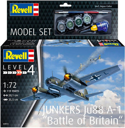 Revell Model Set 64972 Junkers Ju88 A-1 "Battle of Britain 1:72 Scale Unbuilt/Unpainted Plastic Model Kit with Accessories
