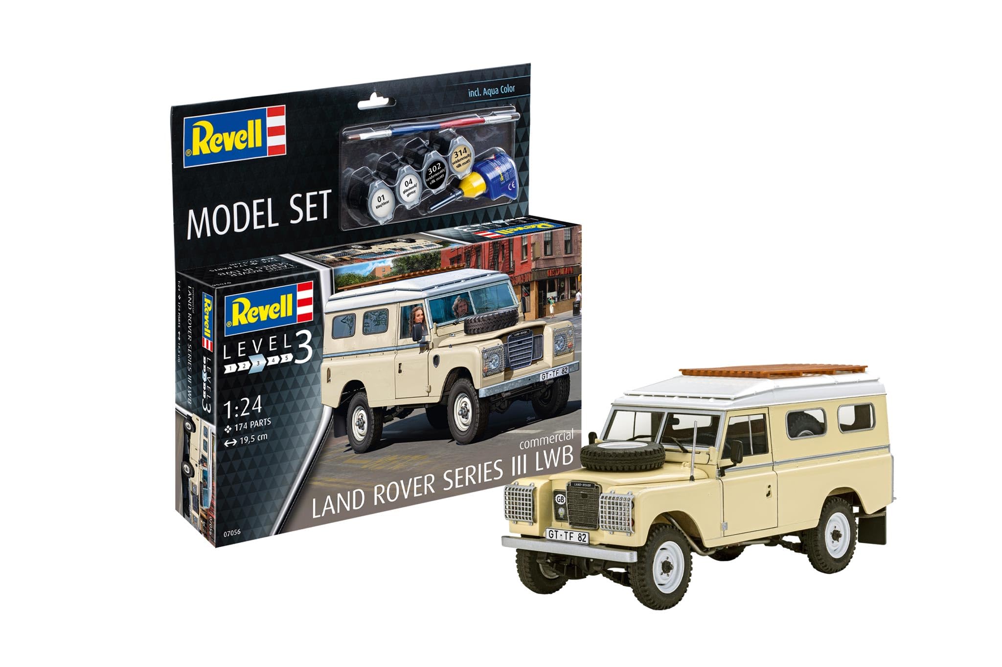 Revell Modellbausatz I Land Rover Series III LWB 109 I Maßstab 1:24 I Level 3 Bausatz I Teileanzahl 174 I ab 10+ Jahren I Mehrteiliger Vierzylinder-Motor I Aufkleber mit verschiedenen Kennzeichen