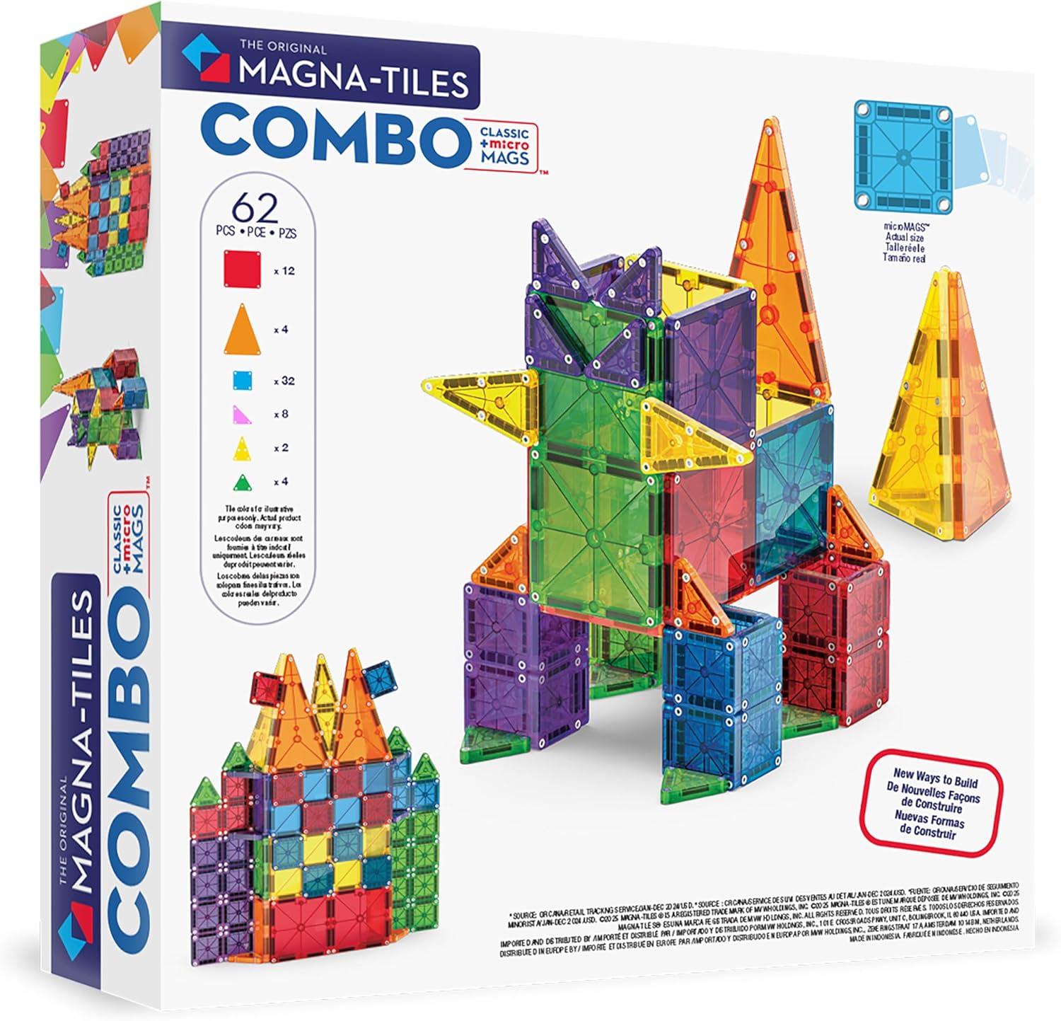 MAGNA-TILES 62-delige combo magnetische bouwset, het originele merk van magnetische bouw