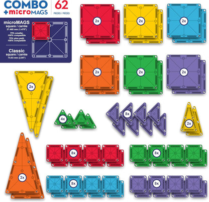 MAGNA-TILES 62-delige combo magnetische bouwset, het originele merk van magnetische bouw