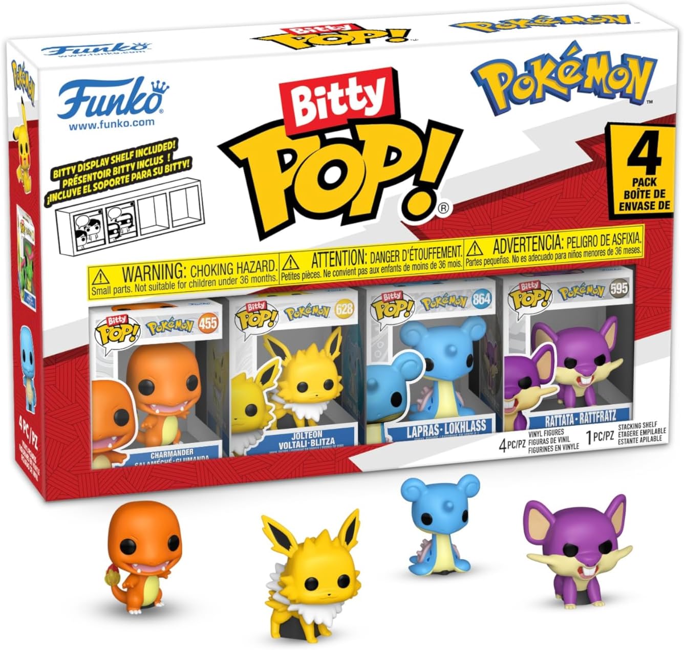 Funko Bitty Pop! Pokemon - Charmander 4PK and A Surprise Mystery Mini Figure - 0.9 Inch (2.2 Cm) Collectable - Stackable Display Shelf Included - Gift Idea - Party Bags Stocking - Cake Topper