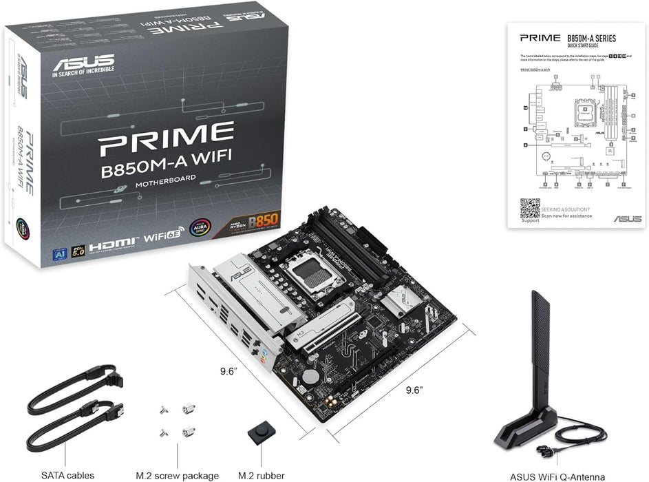 Asus Prime B850M-A Wifi - Motherboard - Micro Atx - Socket Am5 - Amd B850 Chipset - Usb 3.2 Gen 2, Usb 3.2 Gen 1, Usb-C