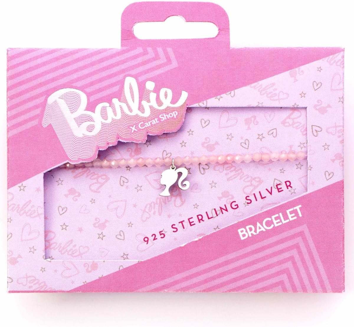 Barbie Sterling Silver Silhouette & Rose Quartz Bead Bracelet