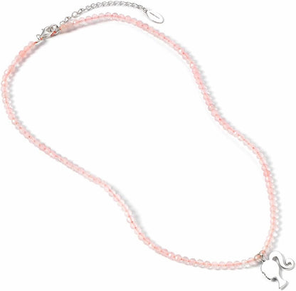 Barbie Sterling Silver Silhouette Charm on a Rose Quartz Bead Necklace