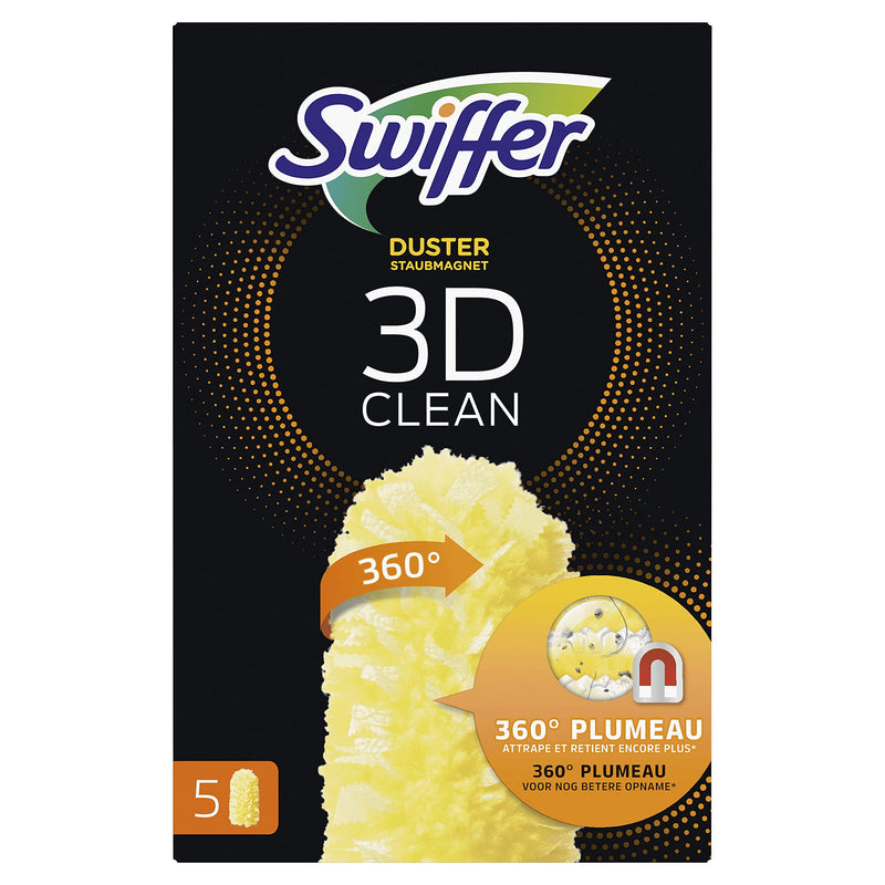 Swiffer 3D Clean Piumini Catturapolvere, 5 Piumini Duster, Migliaia Di Morbide Fibre Cattura Polvere E Sporco, Raggiunge I Punti Più Difficili Della Casa, Ottimo Per I Peli Di Animali, Maxi Formato
