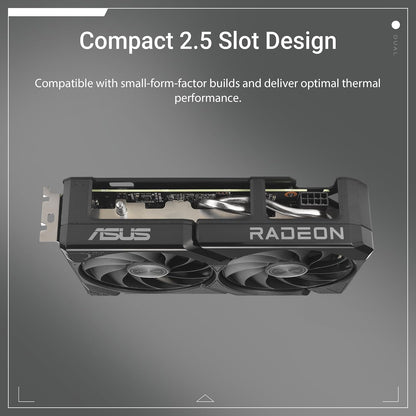ASUS DUAL RX9060 XT, PCIe5, 8GB DDR6, HDMI, 2 DP, Compact SFF-Ready