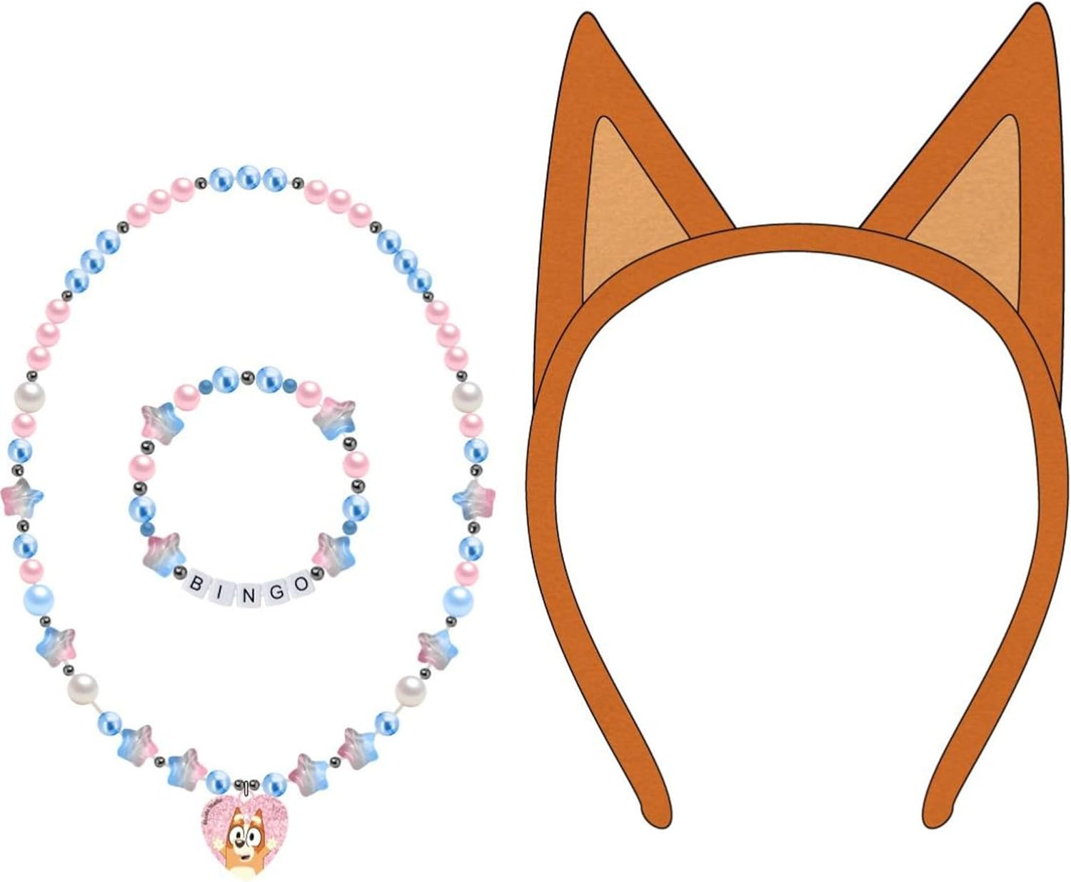 Bluey Kinderschmuck-Set mit weichen Ohren, Halskette und Armband mit Bingo-Anhänger | Spielzubehör für Mädchen ab 3 Jahren mit thematischer Geschenkverpackung