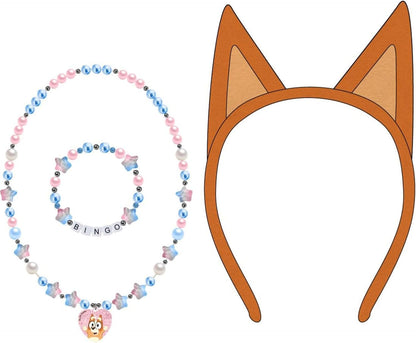 Bluey Kinderschmuck-Set mit weichen Ohren, Halskette und Armband mit Bingo-Anhänger | Spielzubehör für Mädchen ab 3 Jahren mit thematischer Geschenkverpackung