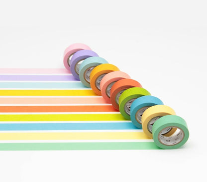 MT Masking Tape mt10p003z Plain Clear 2 Adhesive Strips 1.5 cm x 10 m Assorted Colours Pack of 10