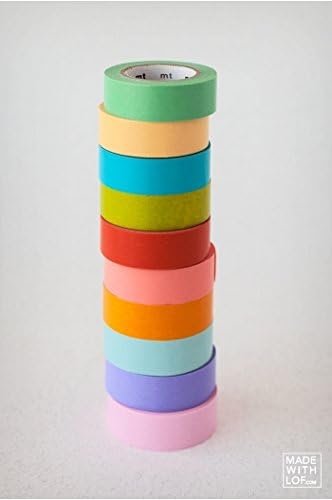 MT Masking Tape mt10p003z Plain Clear 2 Adhesive Strips 1.5 cm x 10 m Assorted Colours Pack of 10