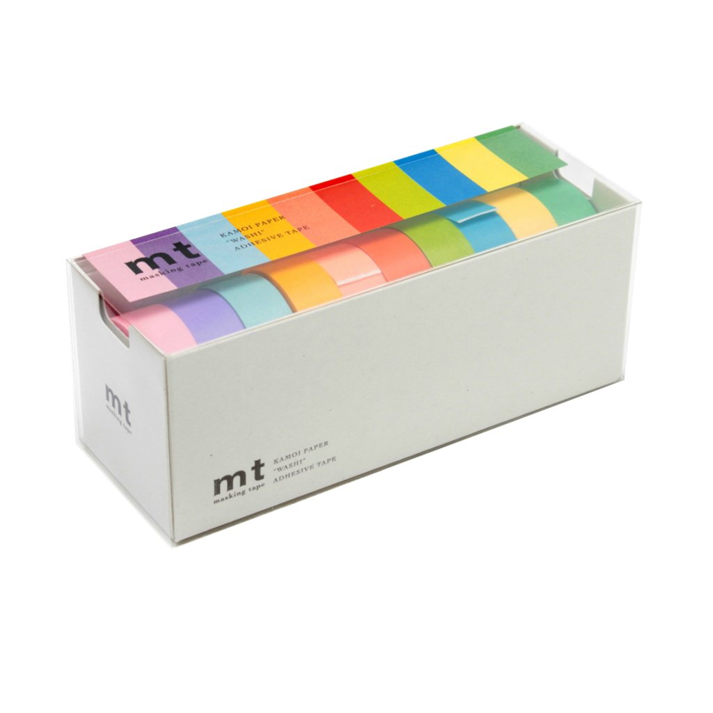 MT Masking Tape mt10p003z Plain Clear 2 Adhesive Strips 1.5 cm x 10 m Assorted Colours Pack of 10