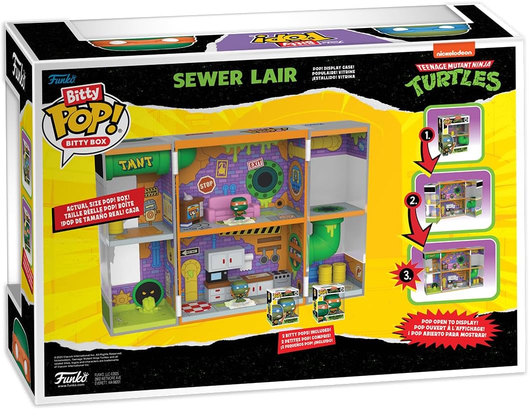 Funko Bitty Pop! Bitty Boxes: Teenage Mutant Ninja Turtles - Sewer Home Playset with 2-0.9 Inch Tiny Mini Figures - TMNT - Collectible Display Case with Interior Scene and Storage - Gift Idea