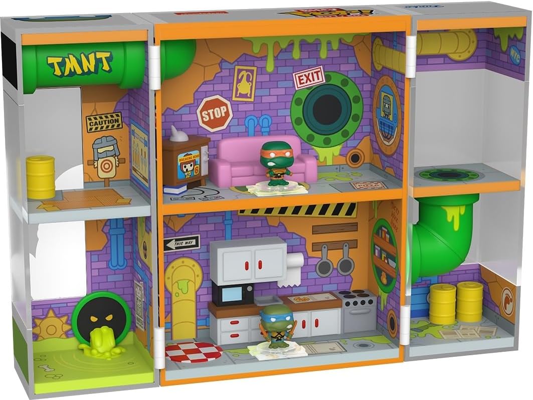 Funko Bitty Pop! Bitty Boxes: Teenage Mutant Ninja Turtles - Sewer Home Playset with 2-0.9 Inch Tiny Mini Figures - TMNT - Collectible Display Case with Interior Scene and Storage - Gift Idea