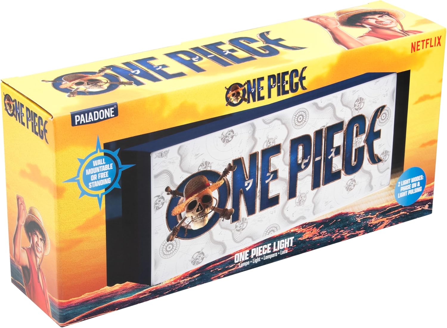 Paladone One Piece Logo Box Light, Officially Licensed Netflix Anime LED Lamp, Straw Hat Pirates Gifts for Pop Culture Fans, Battery Powered Home Décor
