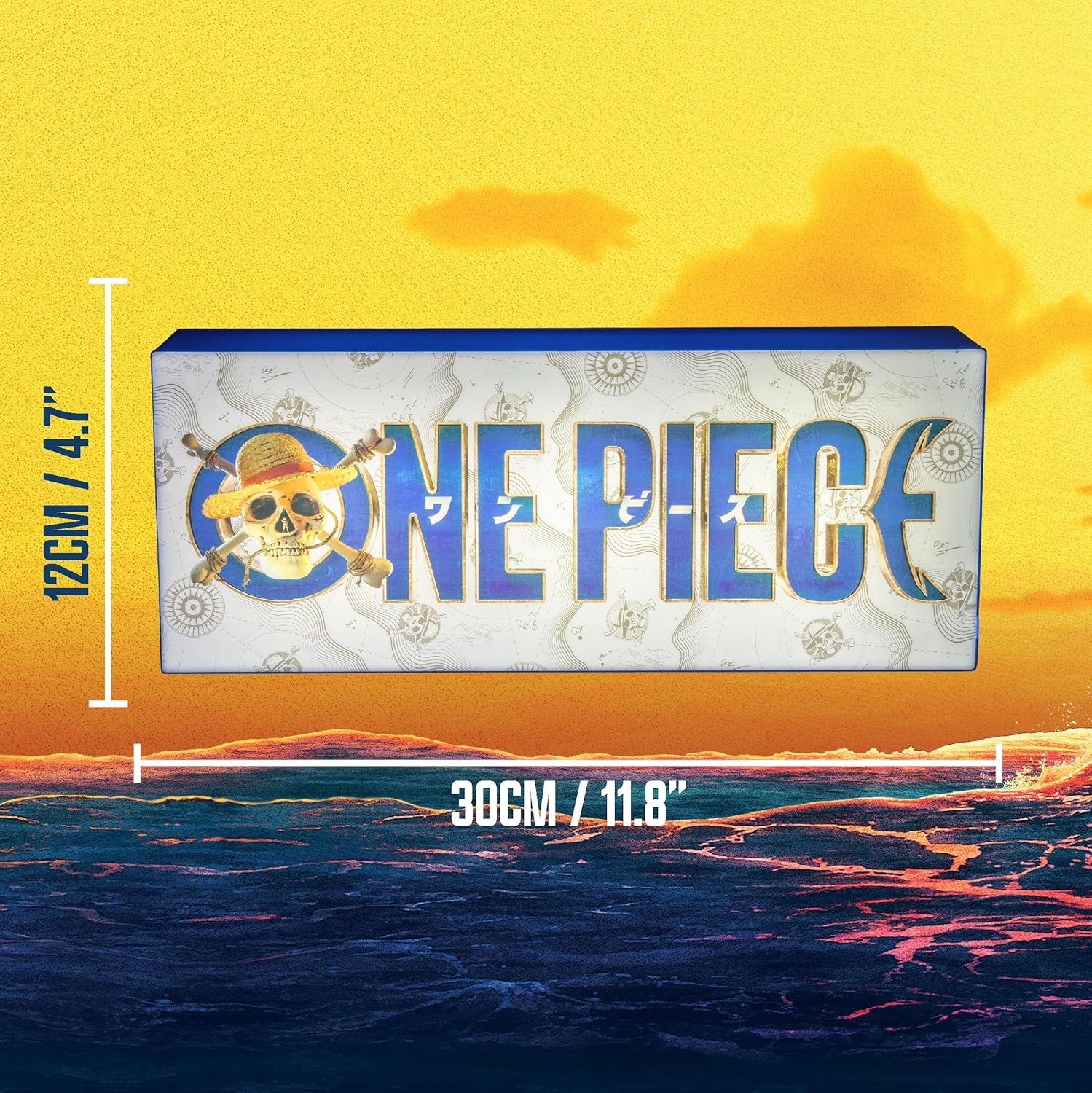 Paladone One Piece Logo Box Light, Officially Licensed Netflix Anime LED Lamp, Straw Hat Pirates Gifts for Pop Culture Fans, Battery Powered Home Décor