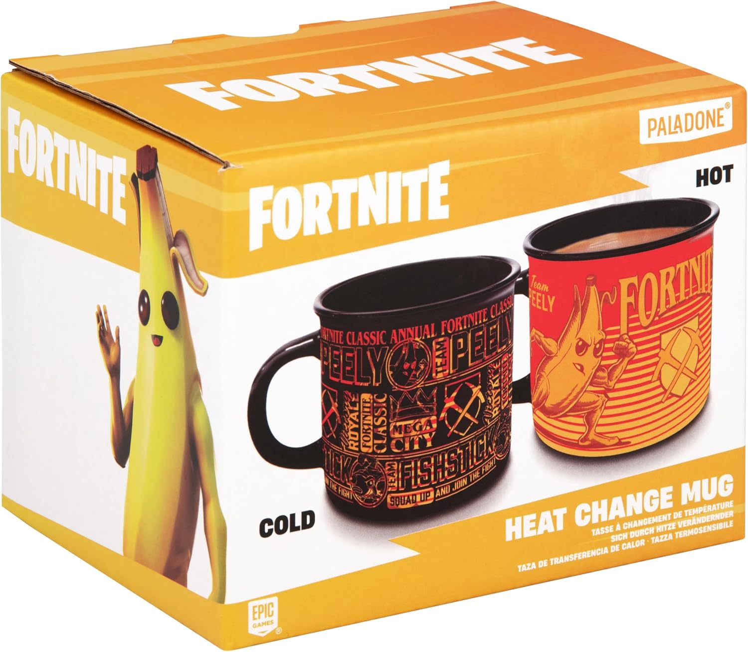 Paladone Fortnite Peely and Fishstick Heat Change Mug 350ml, Officially Licensed Ceramic Coffee Cup for Hot Drinks, Gamer Gift for Boys, Girls, Men, Women