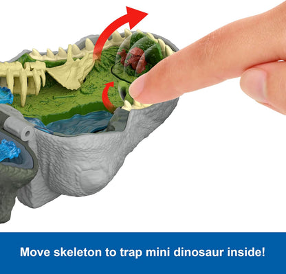 Mattel Jurassic World Rebirth Avonturen in Microland, Tyrannosaurus Rex-kop met 4 interactieve functies, 3 microfiguren, T-Rex dinosaurusspeelgoed, JGB97