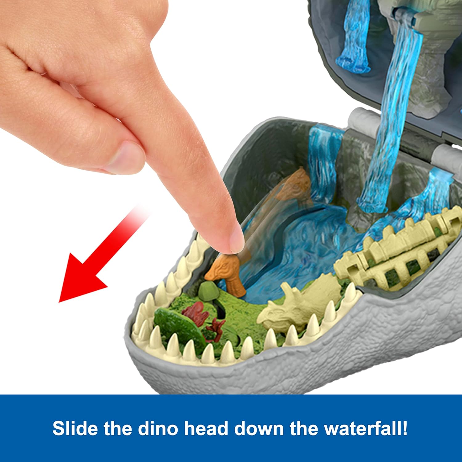 Mattel Jurassic World Rebirth Avonturen in Microland, Tyrannosaurus Rex-kop met 4 interactieve functies, 3 microfiguren, T-Rex dinosaurusspeelgoed, JGB97