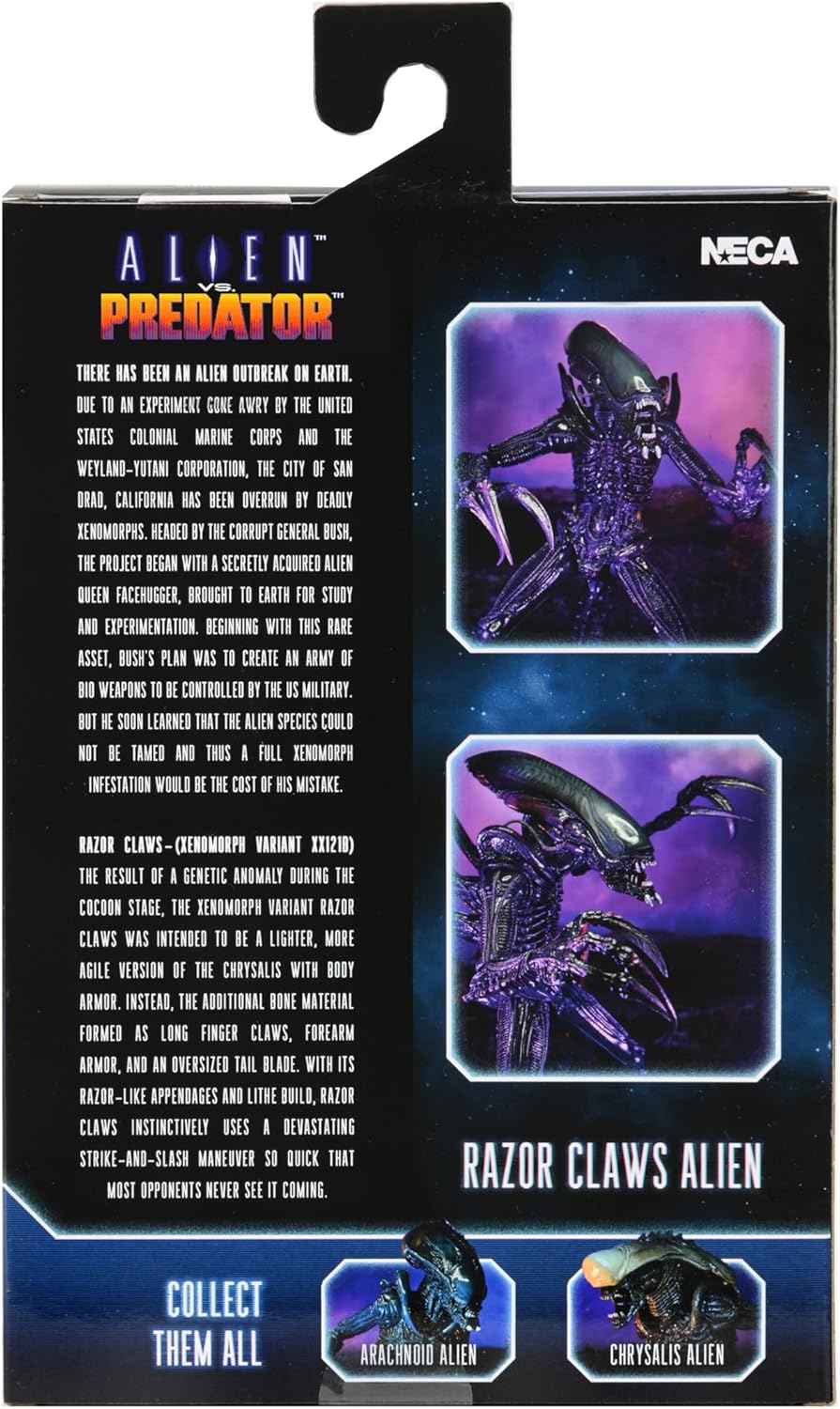NECA Alien 17.8-cm Action Figure, Razor Claws Alien vs. Predator, Grey, Printed, 100% Plastic