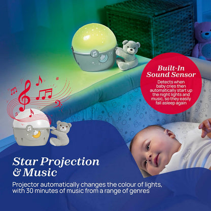 Chicco - Projectielamp Next2Stars - Sterrenprojector voor Baby - Sfeerlicht en Muziek - Voor Babybed of Reiswieg - Inclusief Knuffelbeertje