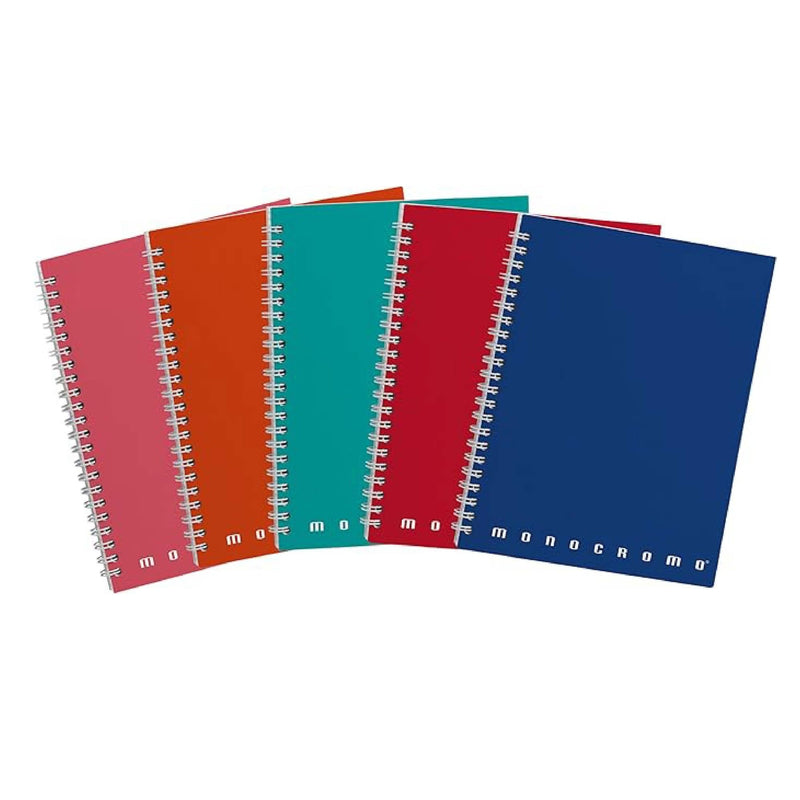Pigna Quaderni Spiralati Monocromo, interno 5M, quadretto 5 mm., senza fori, con microperforazione, Carta 80 g, Copertine Assortite, Formato A5 16x20,5 cm, 5