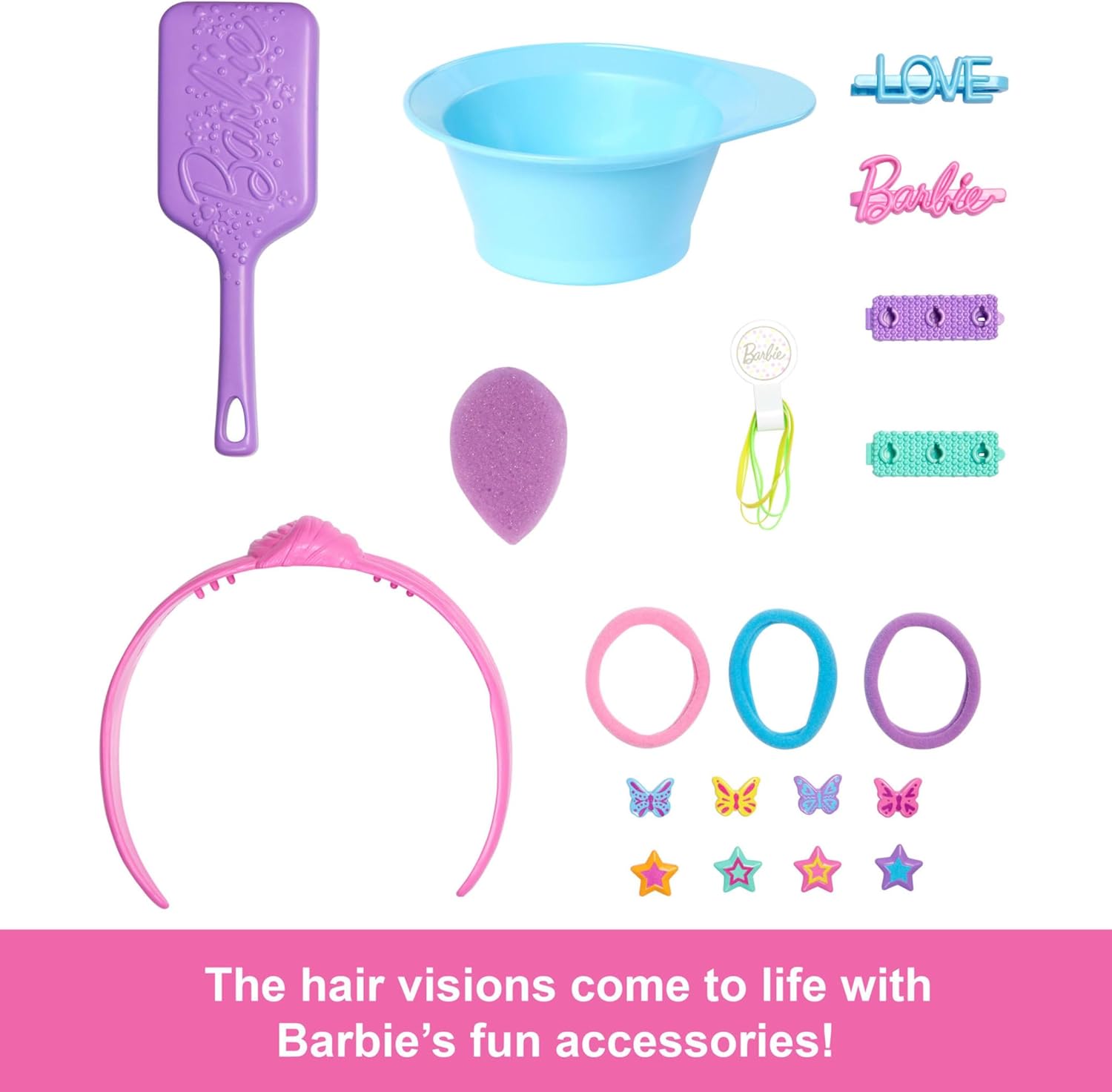 Barbie Doll Styling Head with 20+ Hair Styling Accessories Including Star & Butterfly Color Change Hair Clips, JFG81