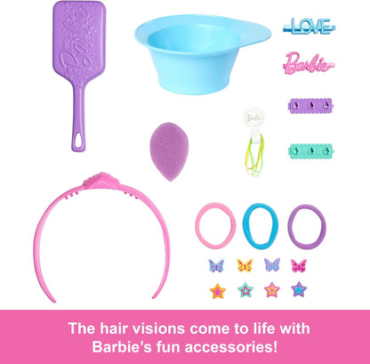 Barbie Doll Styling Head with 20+ Hair Styling Accessories Including Star & Butterfly Color Change Hair Clips, JFG81