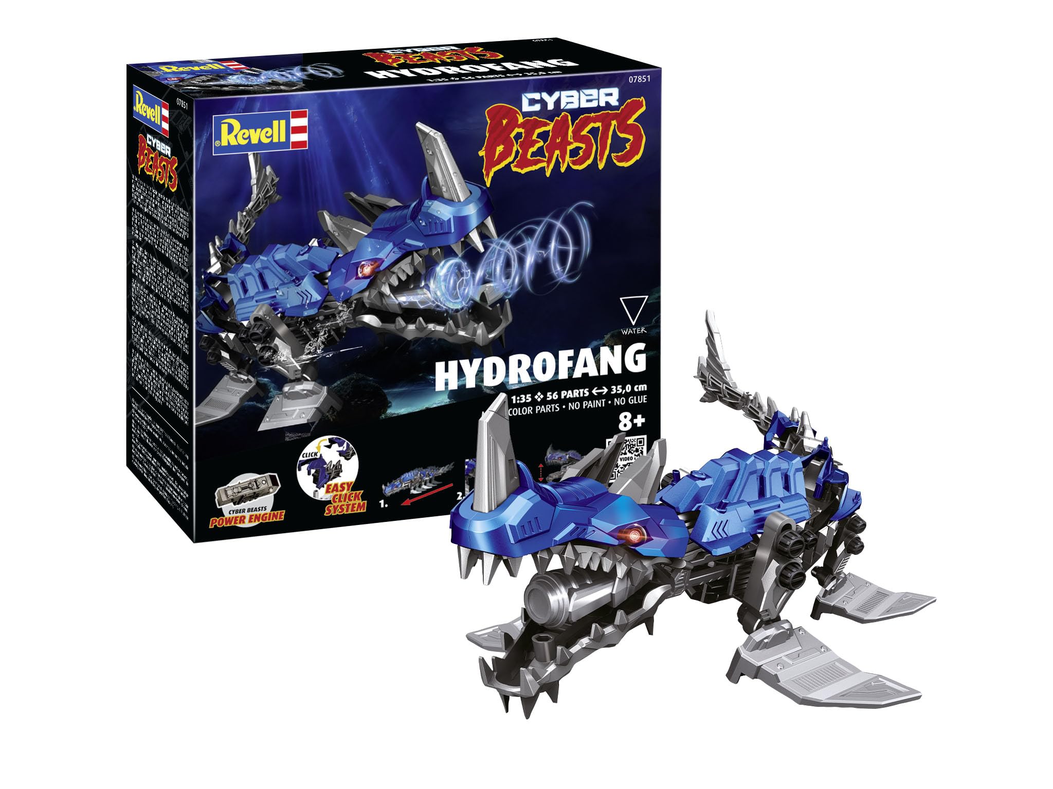 Revell 07851 HydroFang: CyberBeasts 1:35 Scale Unbuilt Pre-Coloured Plastic Model Kit With Moving Parts & CyberBeasts Engine