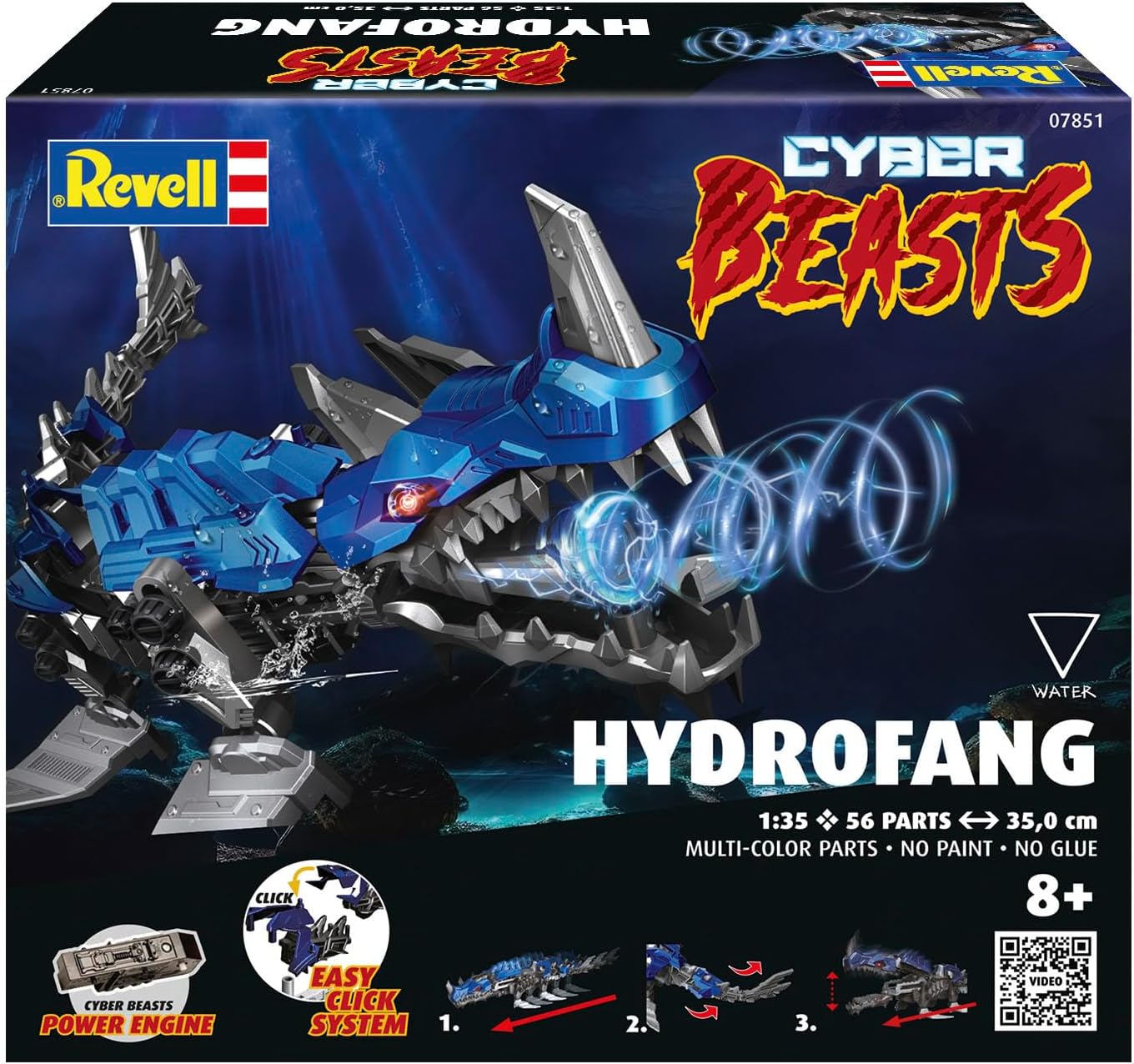 Revell 07851 HydroFang: CyberBeasts 1:35 Scale Unbuilt Pre-Coloured Plastic Model Kit With Moving Parts & CyberBeasts Engine