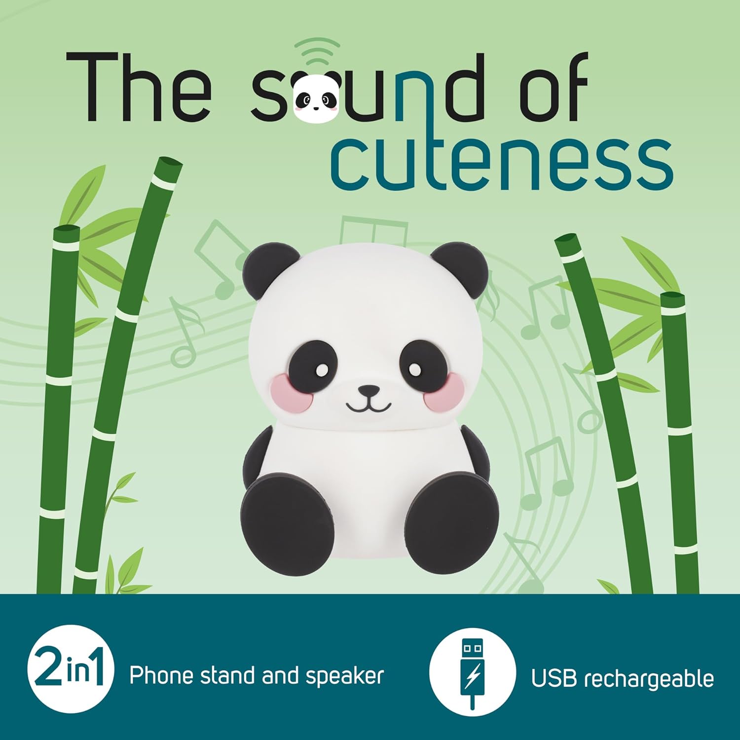 Legami - Wireless Speaker with Stand, The Sound of Cuteness, Panda Theme, Rechargeable, USB Cable Included, Can be Used as a Mobile Phone Holder, 6 x 8 x 5 cm
